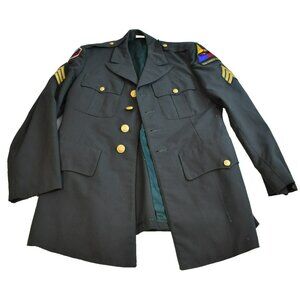 Vintage US Army Uniform Jacket Green Military Gold Buttons Sz 36 Armor Center